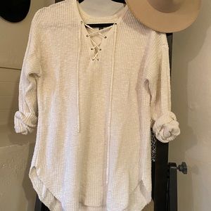 White lace up sweater